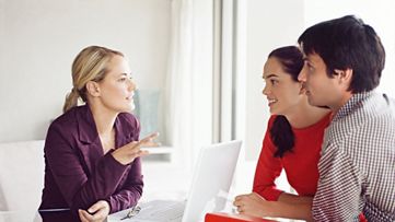 Insurance agent helping customers