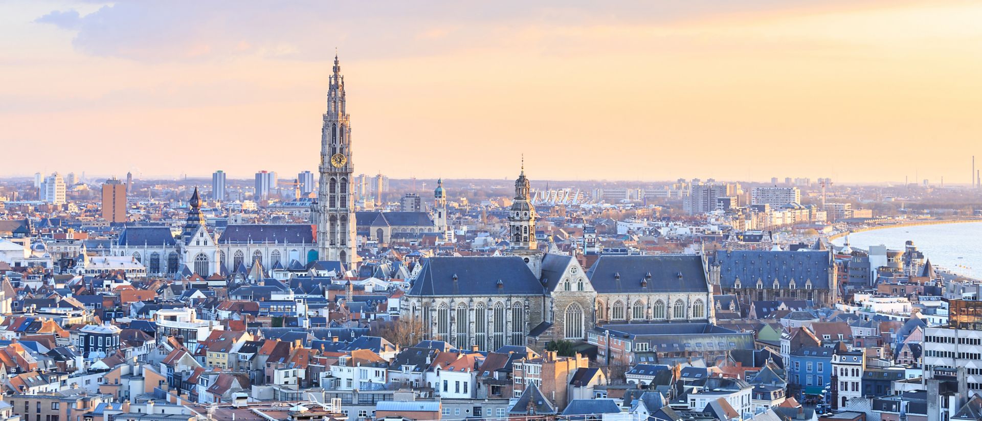A view from on high over Antwerp with the Cathedral of Our Lady in prominence