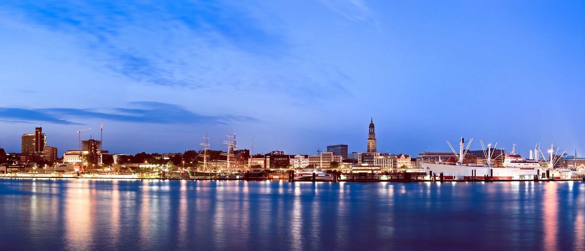 A panoramic view of Hamburg harbor and Elbe River