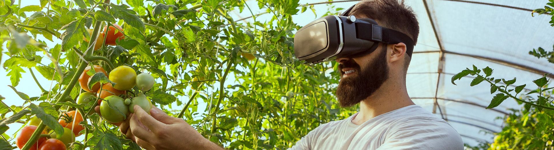 Man looking through virtual glasses