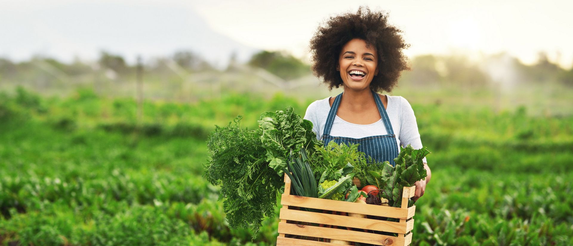 Image of a woman carrying harvested vegetables