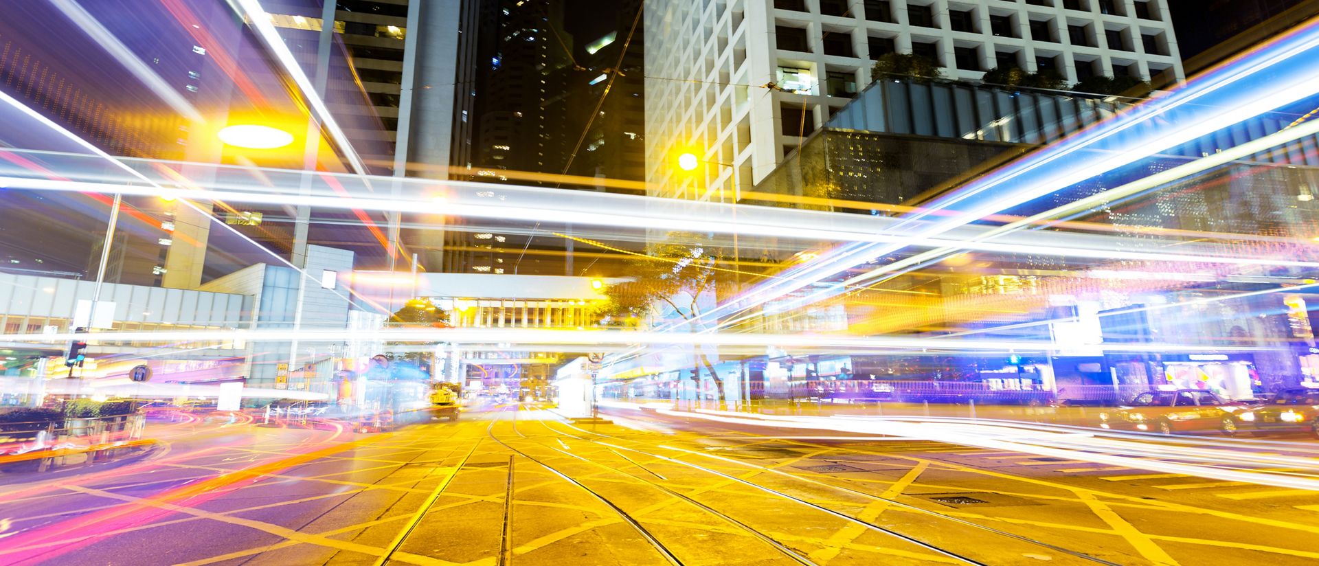 Urban skyline and transportation with blurred motion