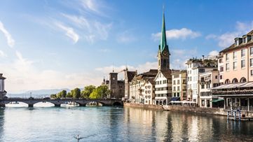  Zurich old town with the Limmat river in Switzerland