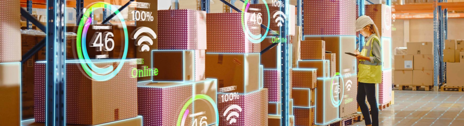 Futuristic tech in a warehouse.
