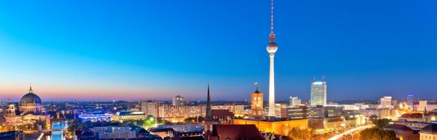 Skyline of Berlin (Germany) with TV Tower at dusk