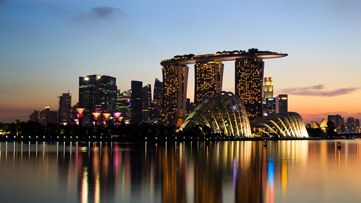 Skyline of Marina Bay by sunset