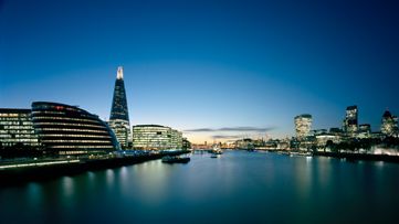 Lond Skyline and River Thames at dusk