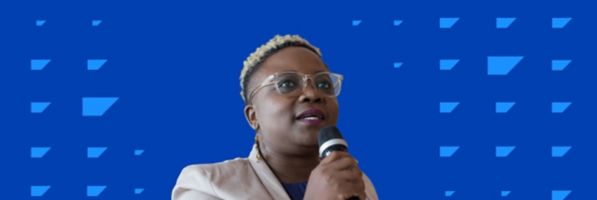 Woman talking with microphone