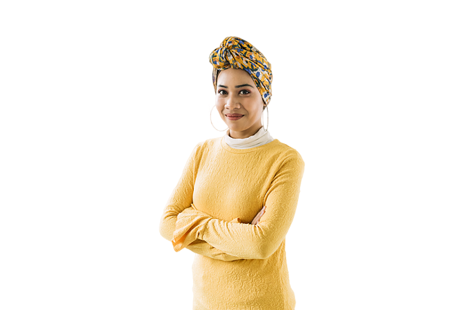 Woman in a yellow sweater