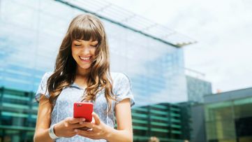 Woman with red phone