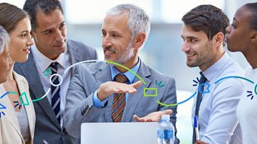 A group of businesspeople discussing the report. 