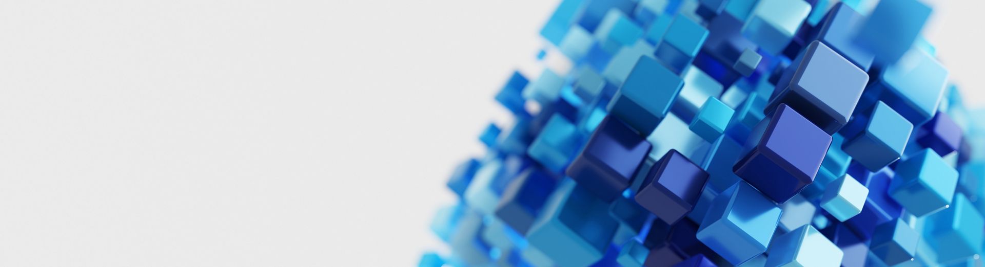 Eine virtuelle Gruppierung von Würfeln in verschiedenen Größen und Blautönen