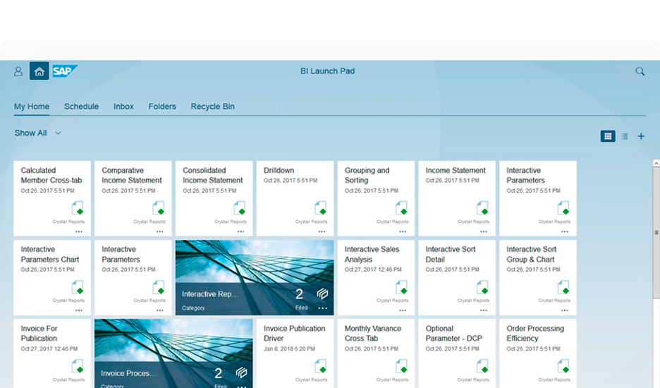 Screenshot of the user interface presented in SAP Crystal Server 
