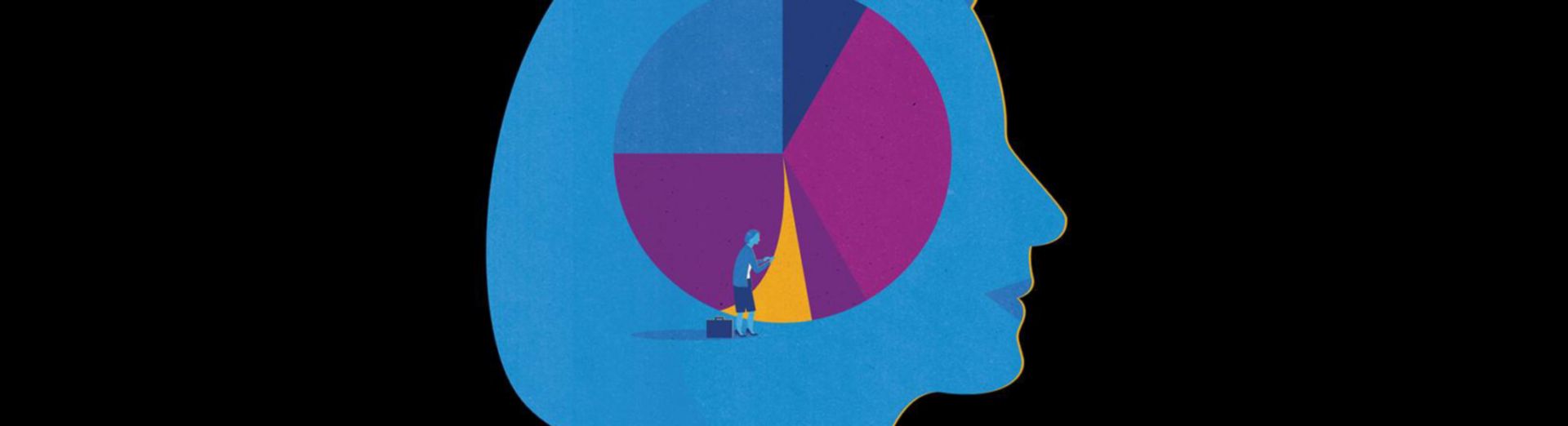 Graphic of a woman head with pie chart 