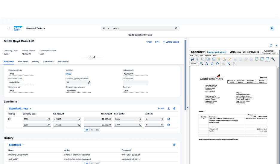 Screenshot of SAP Invoice Management by OpenText