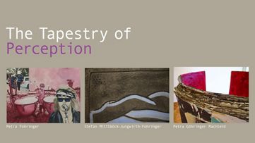 A photo of some of the exhibition artworks hanging on the wall at the Walldorf training center. In the left foreground is a vertical banner featuring a photo of a cabbage above German text reading ‘Wir wirbein wirkungsvolles Wirgefül wird Wirkstoff wirklich Wirtschaft Wirt Wirsing Wirken.’